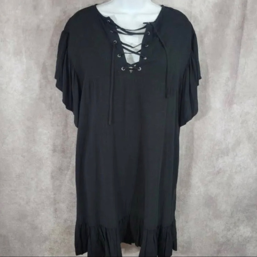 Black lace up front dress